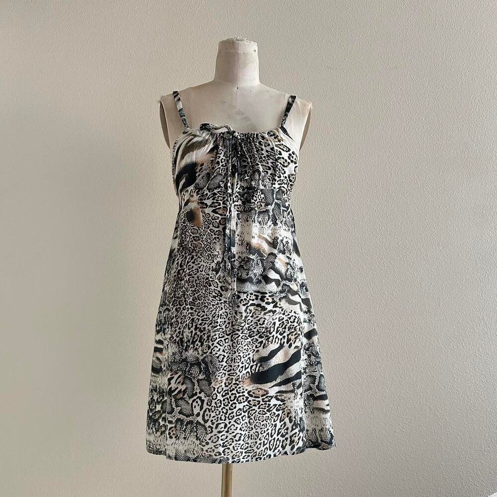 handmade black white animal print mini dress